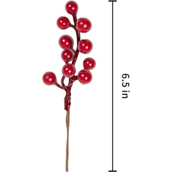 32 Pack Christmas Tree Decorations, Artificial Red Berry Stems 6.5inch - Picture 5 of 6